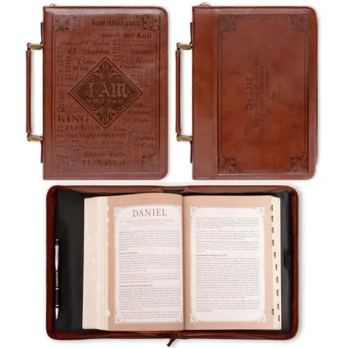 Christian Art Gifts Brown Faux Leather Bible Cover for Men: Names of God Large | Exodus 34:6 Scripture thumbnail 2