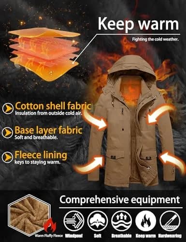 TACVASEN Men's Winter Jacket Fleece Lined Military Thick Coat Khaki L | Windproof & Warm thumbnail 4
