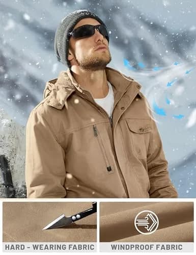 TACVASEN Men's Winter Jacket Fleece Lined Military Thick Coat Khaki L | Windproof & Warm thumbnail 5