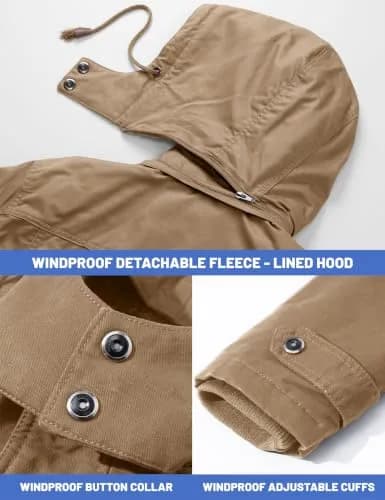 TACVASEN Men's Winter Jacket Fleece Lined Military Thick Coat Khaki XL | Windproof & Warm thumbnail 7