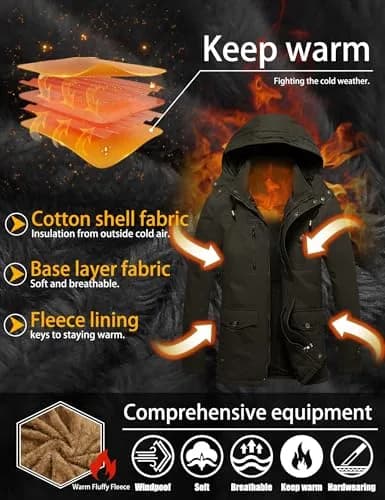 TACVASEN Men's Winter Jacket Fleece Lined Military Coat XL | Windproof & Warm thumbnail 3