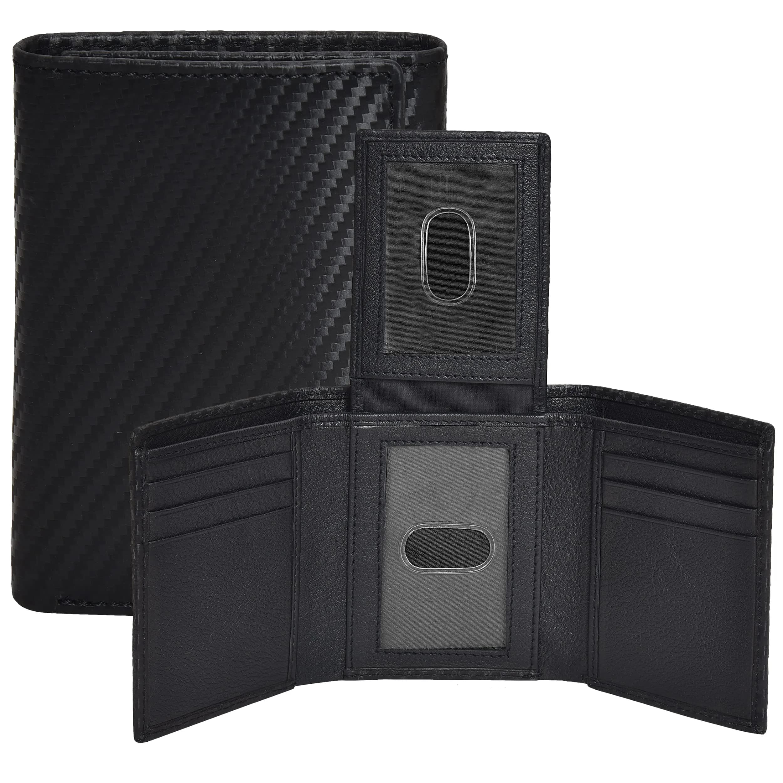 Oak Leathers Trifold Wallet for Men Blue RFID Blocking Slim with ID Window, Gift Box 12.7cm x 13.2cm (5" x 5.2") — Charcoal