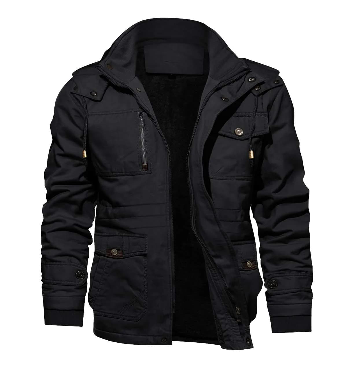 TACVASEN Men's Winter Jacket Fleece Lined Military Thick Coat Black Large | Warm, Windproof Outerwear - main product image