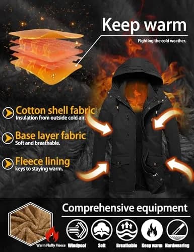 TACVASEN Men's Winter Jacket Fleece Lined Military Thick Coat Black Large | Warm, Windproof Outerwear thumbnail 3