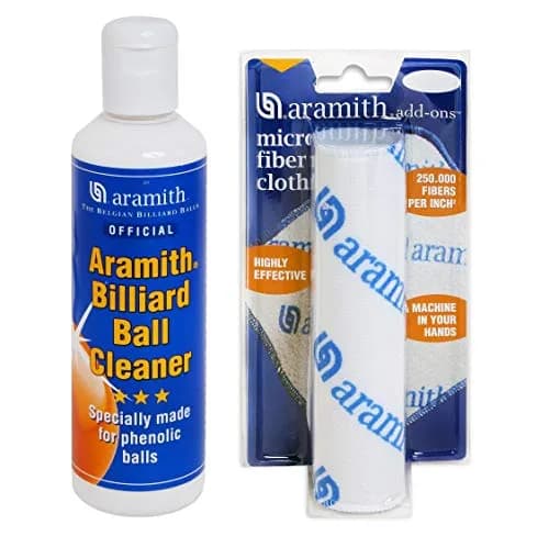 Aramith Billiard Ball Cleaner 8.4 fl.oz. (249ml) with Microfibre Cloth | Keeps Phenolic Balls Polished thumbnail 1