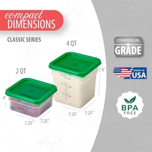 Cambro Classic Series Square Food Storage Container Set with Lids | 1.9L (2 QT) & 3.8L (4 QT) | Commercial Grade thumbnail 3
