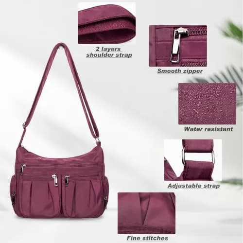 VOLGANIK ROCK Red Nylon Crossbody Handbag | Lightweight Waterproof Travel Bag for Women thumbnail 6