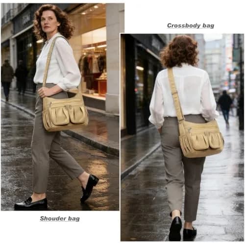 VOLGANIK ROCK Large Crossbody Purse Khaki 25.4cm (10in) | Lightweight Waterproof Nylon Travel Bag for Women thumbnail 2