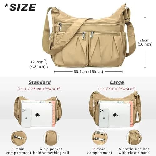 VOLGANIK ROCK Large Crossbody Purse Khaki 25.4cm (10in) | Lightweight Waterproof Nylon Travel Bag for Women thumbnail 3