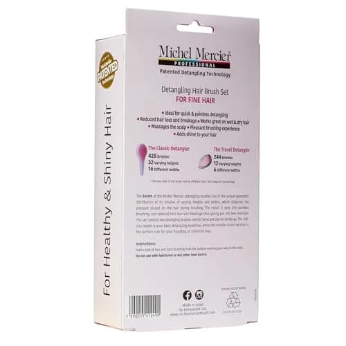 Michel Mercier Home and Travel Detangler Brush Set - Classic & Travel Size - Reduces Frizz & Breakage - Fine Hair - 2 Brushes thumbnail 7