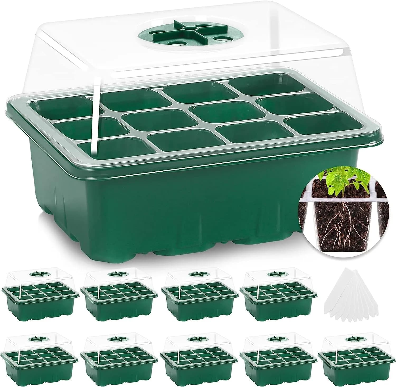 MIXC 10 Pack Seed Starter Tray with Humidity Dome, 120 Cells | Reusable Green Planter Kit - main product image