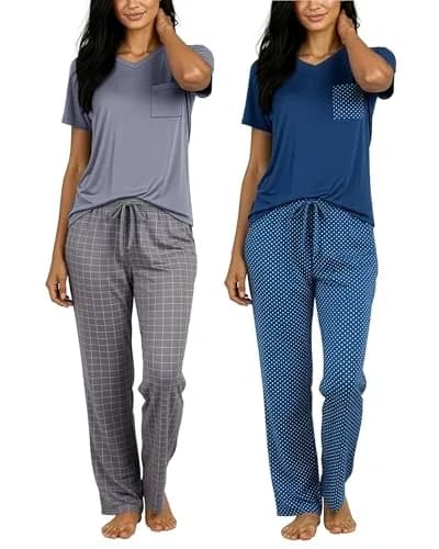 Real Essentials Women's Pajama Sets Short Sleeve | Silky Soft, Relaxed Fit, 2-Pack, US Sizing thumbnail 1