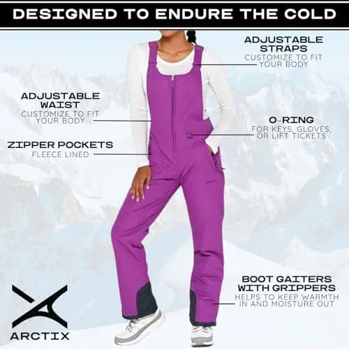 Arctix Kids Insulated Snow Bib Overalls, Amethyst, Medium | All-Weather Kids Snow Gear thumbnail 3