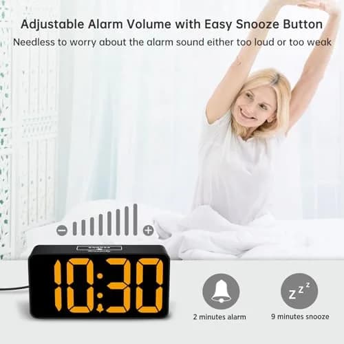DreamSky Small Digital Alarm Clock for Bedroom with Large Big Numbers | Bright 2-inch LED Display, Adjustable Alarm & USB Charging thumbnail 6