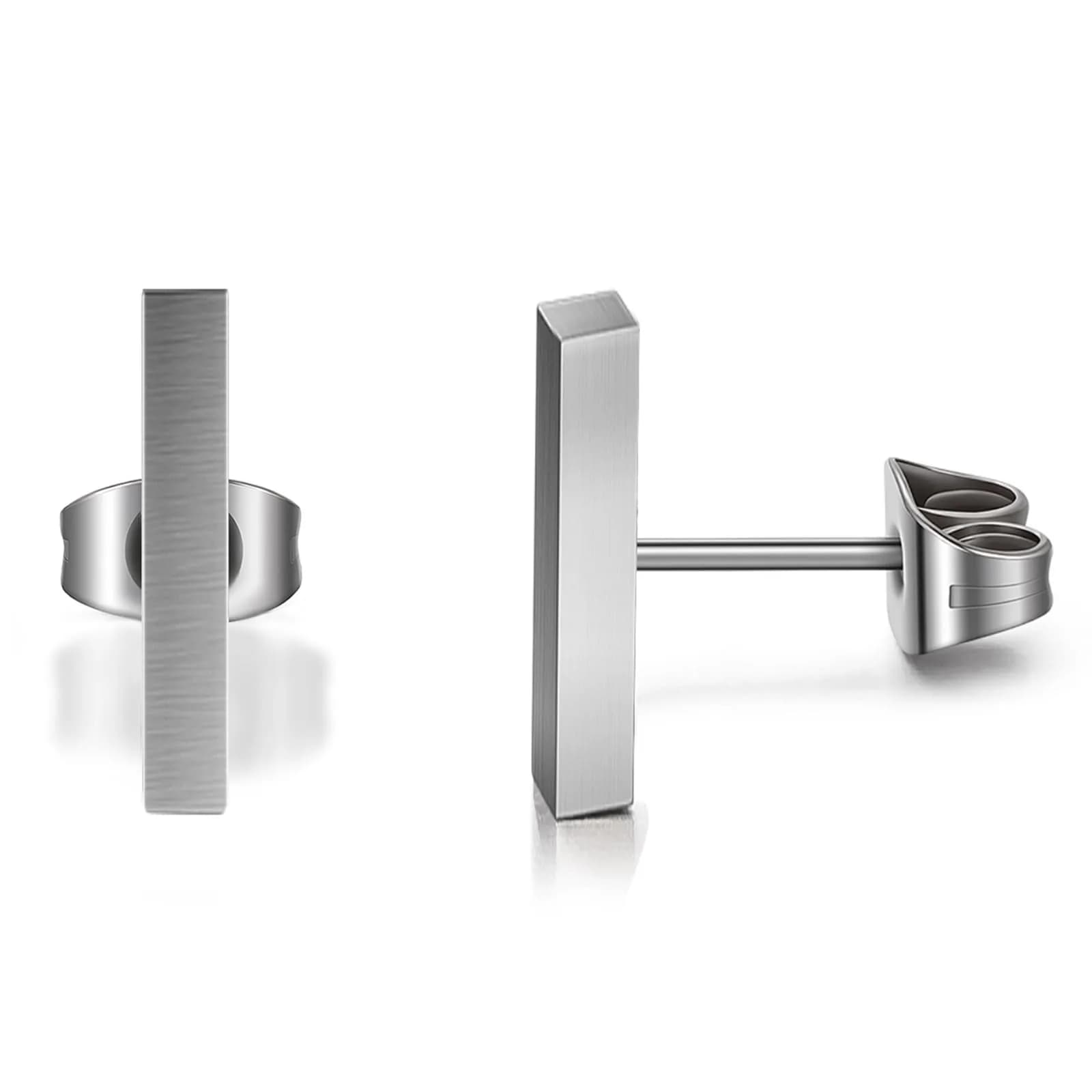 TGNEL Hexagon Stud Earrings for Sensitive Ears | 3.7mm Titanium Hypoallergenic Cartilage Helix Piercing — Long Rectangle