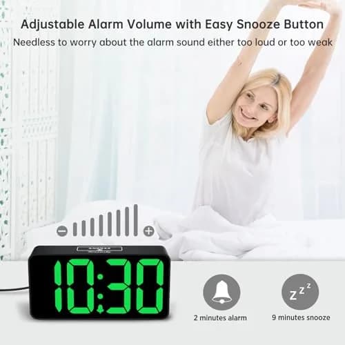 DreamSky Small Digital Alarm Clock with Large Green LED Numbers & USB Charging Port | Bedside Table Clock with Dimmer & Snooze thumbnail 6