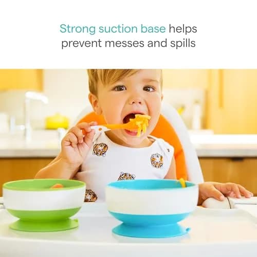 Munchkin Stay Put Suction Bowls for Baby and Toddler, 3 Pack, Blue/Green/Purple | BPA-Free Silicone Feeding Bowls for Infants 6+ Months thumbnail 2