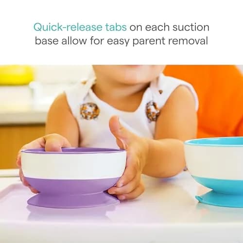 Munchkin Stay Put Suction Bowls for Baby and Toddler, 3 Pack, Blue/Green/Purple | BPA-Free Silicone Feeding Bowls for Infants 6+ Months thumbnail 3