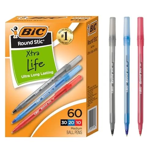 BIC Round Stic Xtra Life Assorted Ink Ballpoint Pens, 60-Count, 1.0mm Medium Point | Smooth Writing for Students & Office thumbnail 1
