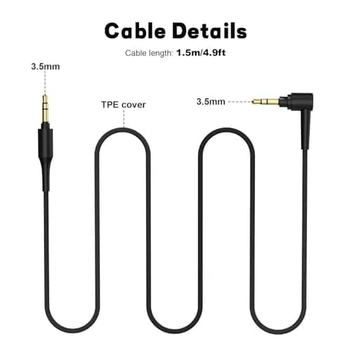 Muigiwi Replacement Headphone Audio Cable Cord Aux Wire for Sony WH-1000XM5/XM4/XM3/XM2, MDR-1000X/100ABN/1ADAC, 1.5m (4.9ft) Black thumbnail 6