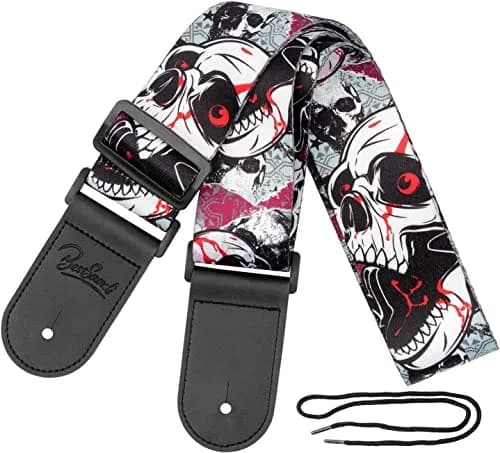 BestSounds Skull Guitar Strap & Leather Ends | Adjustable 85-150cm | Comfortable & Durable thumbnail 1