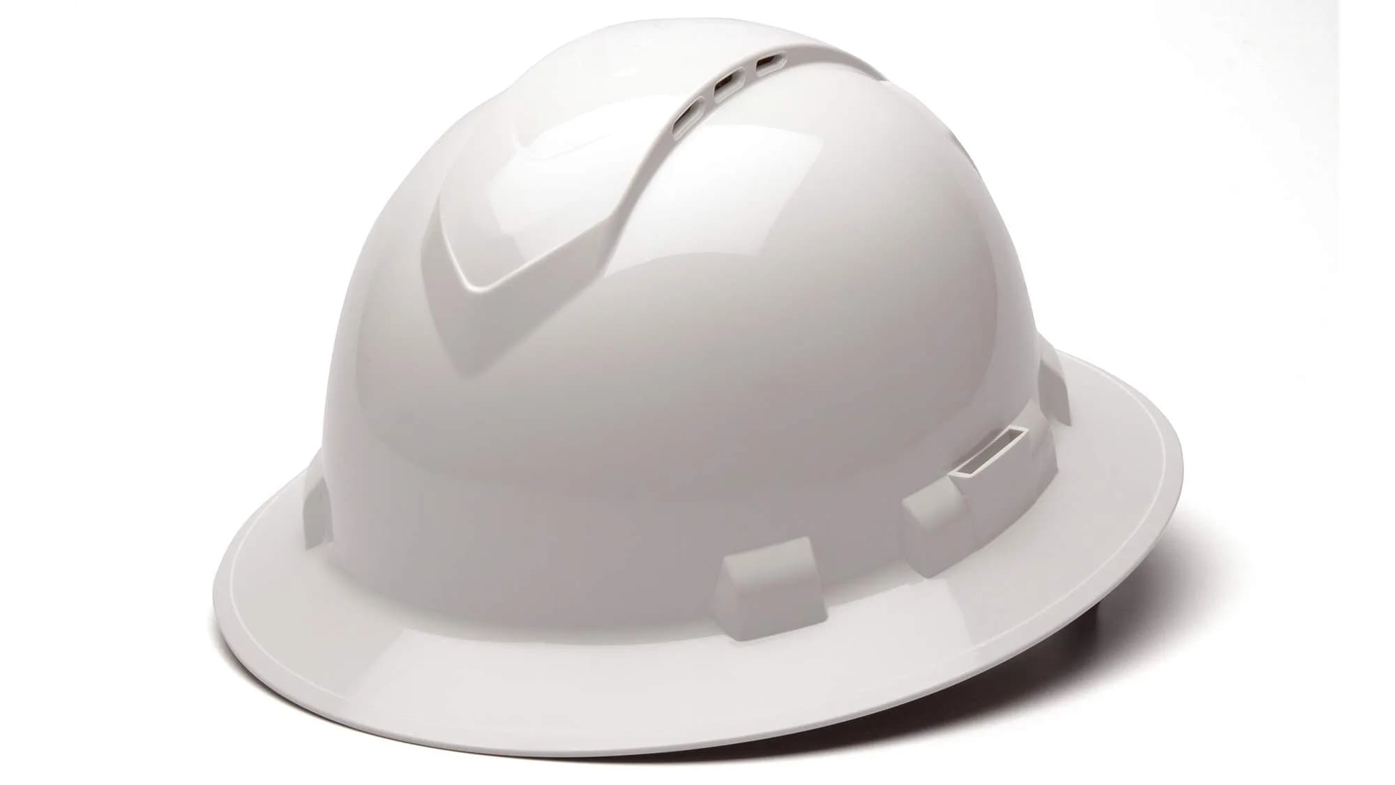 Ridgeline Matte Black Graphite Pattern Full Brim Vented Hard Hat with 4-Point Ratchet Suspension (25.4 cm L x 22.9 cm W x 17.8 cm H) — White / 4 Point Ratchet