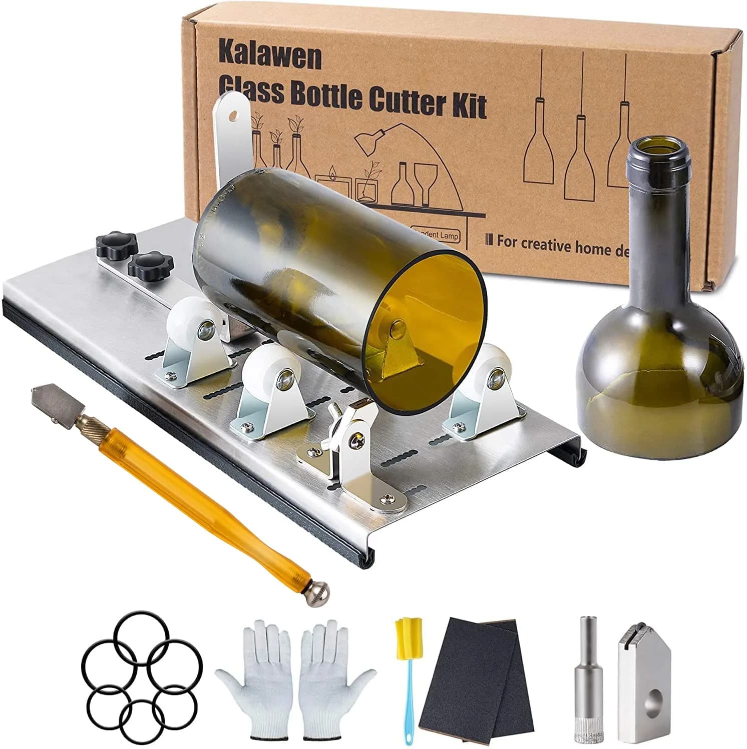 Kalawen Glass Bottle Cutter Kit for DIY Projects | Cuts Wine, Beer, Liquor, Whiskey, Alcohol, Champagne Bottles (Black, 35cm L x 15cm W x 7cm H)