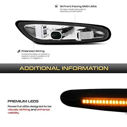 VIPMOTOZ Dark Smoked Lens Full LED Side Marker Light for BMW E82 E88 E90 E91 E92 E93 E60 E61 E83 | Bright, Plug & Play thumbnail 5