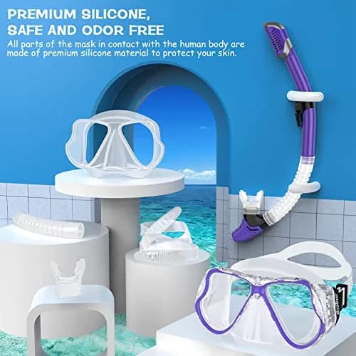 Greatever Snorkeling Gear for Adults Kids | Panoramic Anti-Fog Dry Snorkel Mask Set thumbnail 6