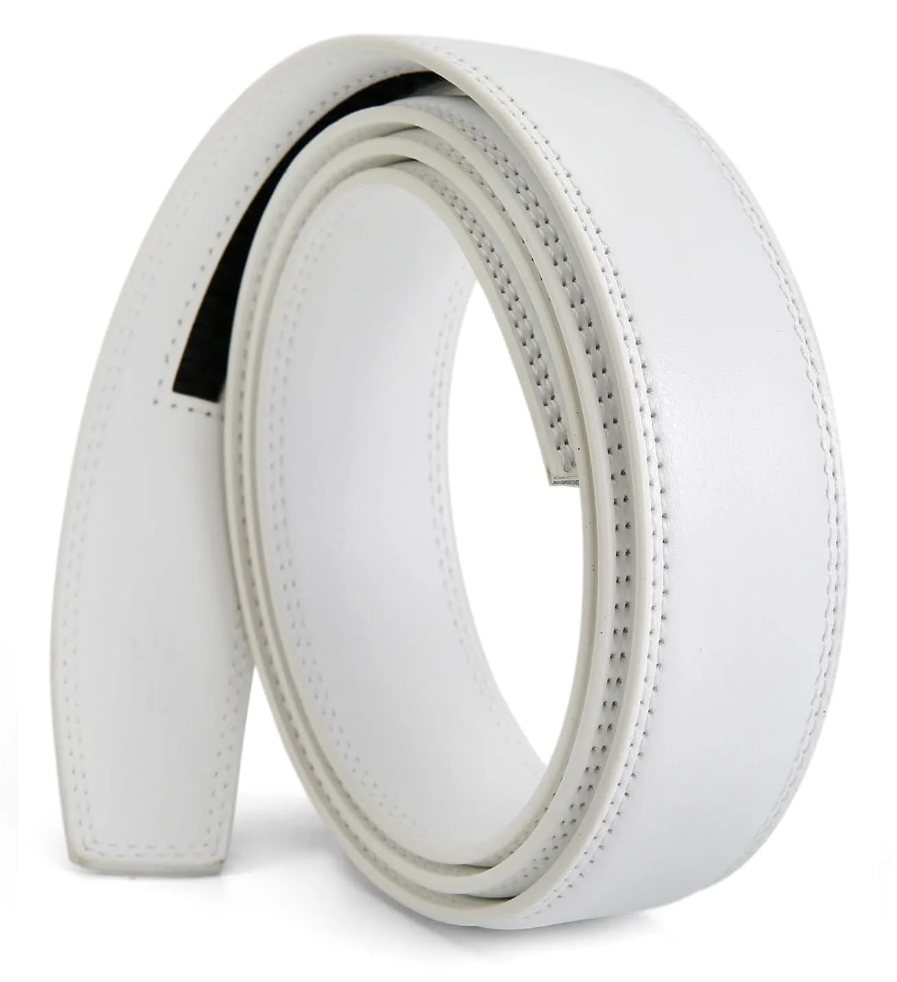 Nelbons Men's 3.5cm Ratchet Belt Strap, Adjustable Waist 130cm (44") | Genuine Leather Replacement Belt for 40mm Buckles — White / 130CM/UP TO Waist:44"