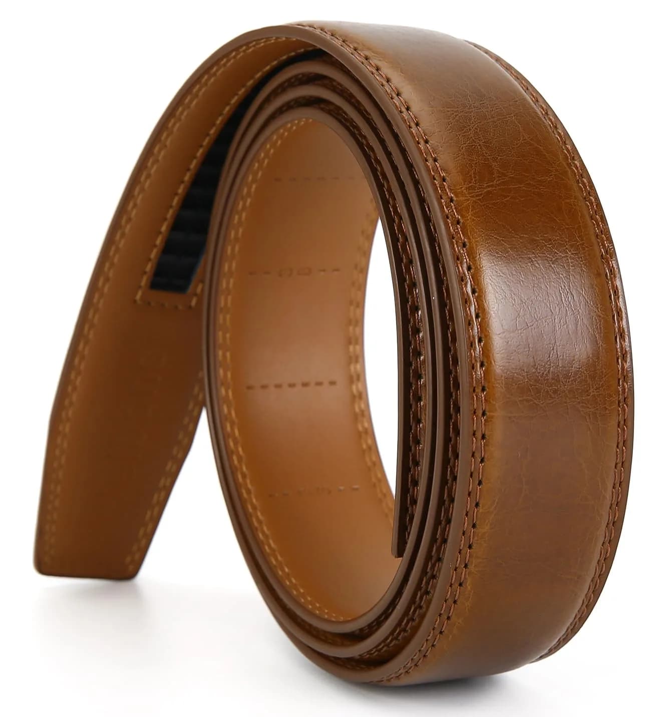 Nelbons Men's 3.5cm Ratchet Belt Strap, Adjustable Waist 130cm (44") | Genuine Leather Replacement Belt for 40mm Buckles — C-light Coffee / 130CM/UP TO Waist:44"