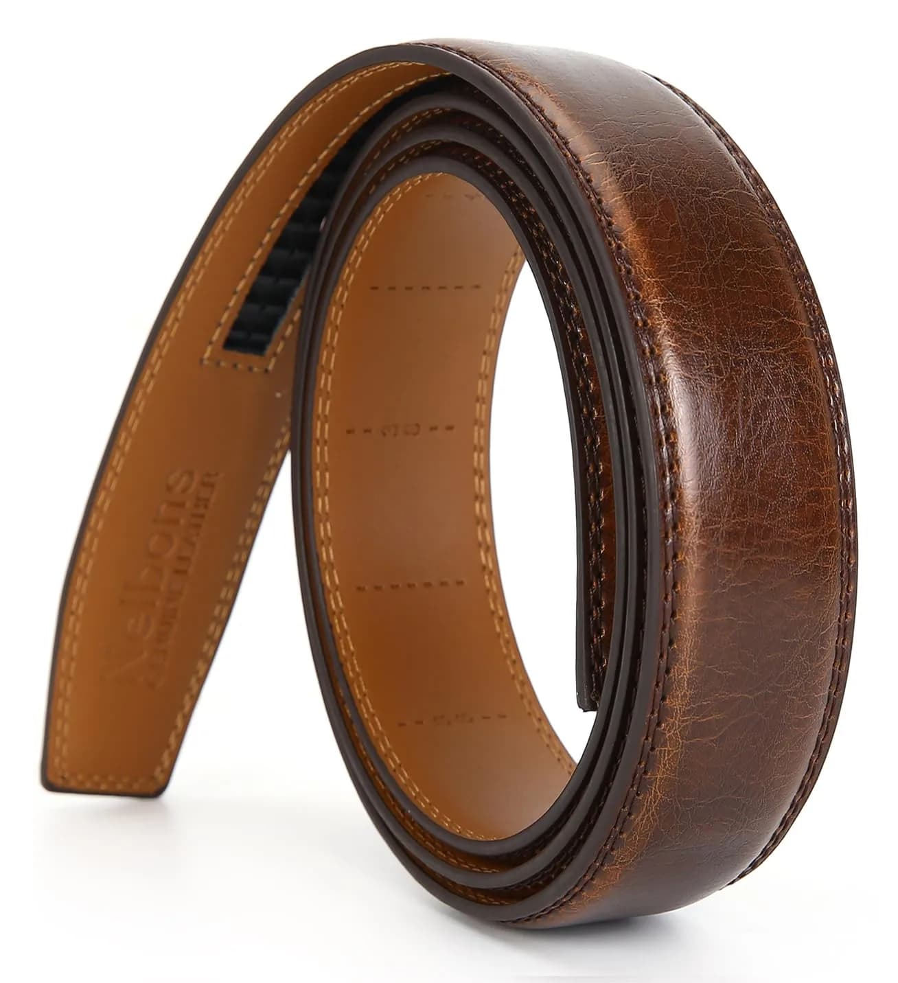 Nelbons 35mm (1.38") Men's Ratchet Belt Strap - Coffee - Adjustable to 44" Waist | Genuine Leather Replacement Strap - main product image
