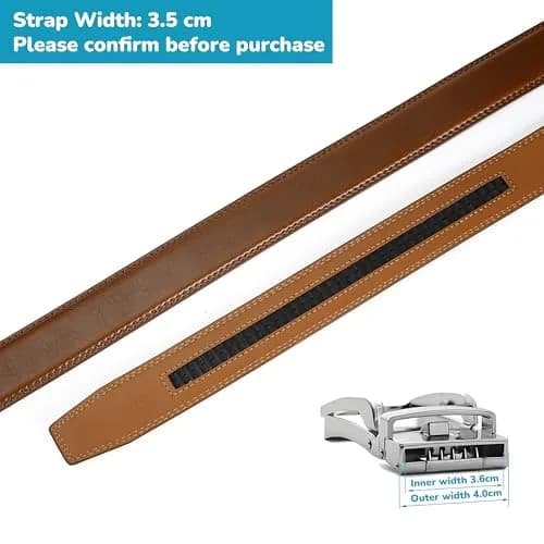 Nelbons 35mm (1.38") Men's Ratchet Belt Strap - Coffee - Adjustable to 44" Waist | Genuine Leather Replacement Strap thumbnail 3