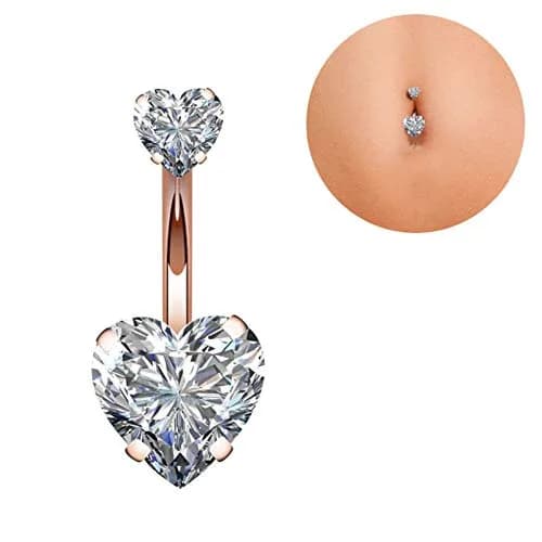 YHMM Belly Button Ring 14G Surgical Steel Double Heart Cubic Zirconia | Rose Gold Tone, Comfortable & Long-lasting (70-120 chars) thumbnail 3