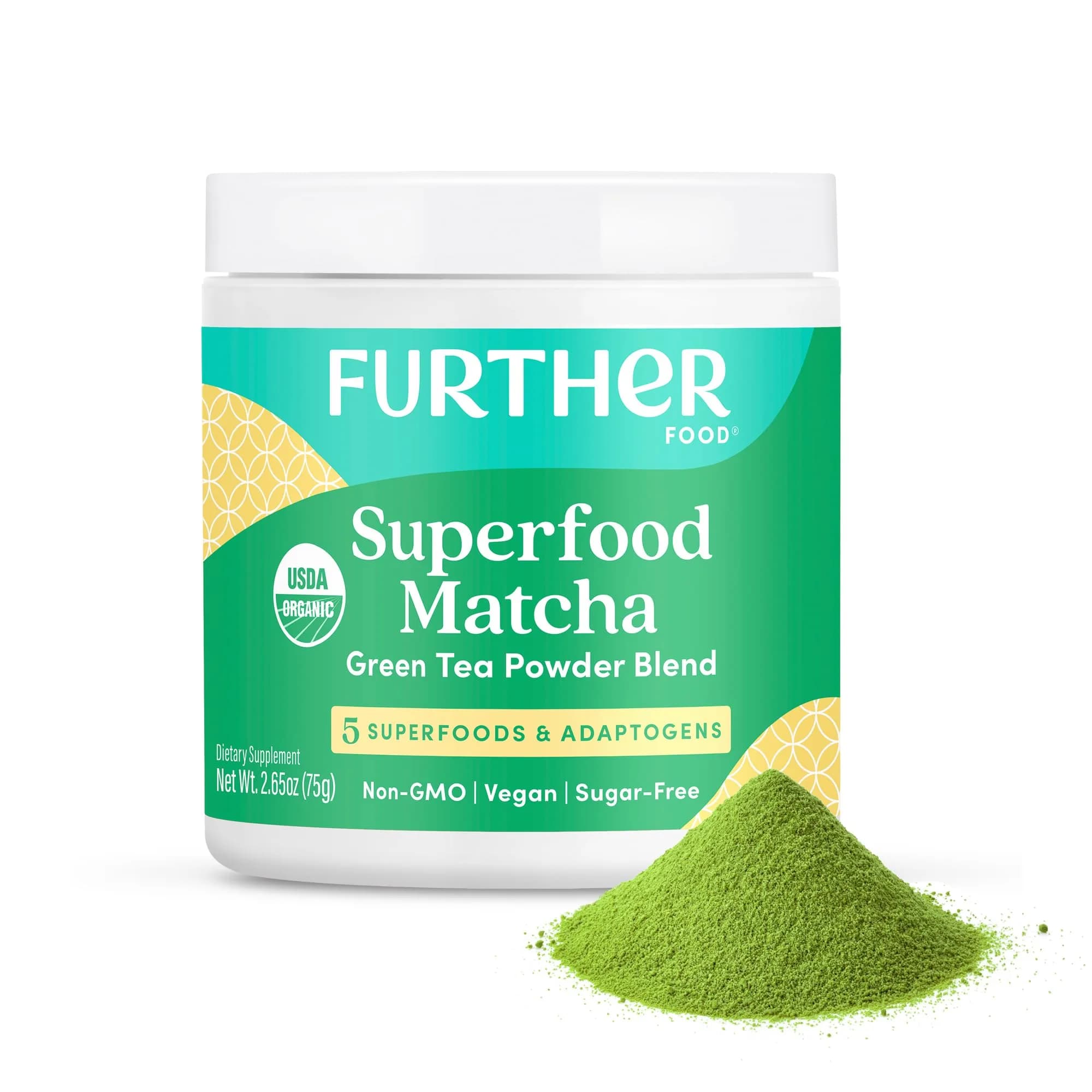 Further Food Superfood Matcha Powder, USDA Organic Japanese Matcha | Natural Energy + Focus + Immune Support (2.65 Oz)