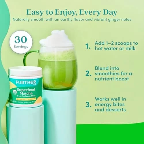Further Food Superfood Matcha Powder, USDA Organic Japanese Matcha | Natural Energy + Focus + Immune Support (2.65 Oz) thumbnail 7