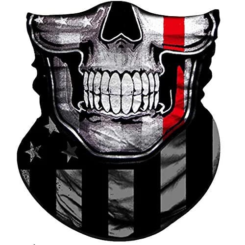 Obacle Skull Face Mask - Flag One Red Line Flag Skull Design, Seamless 3D Tube Bandana for Dust, Wind & UV Protection thumbnail 1