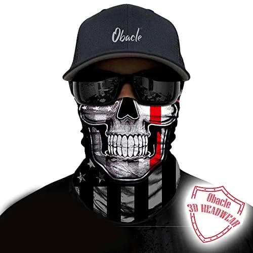 Obacle Skull Face Mask - Flag One Red Line Flag Skull Design, Seamless 3D Tube Bandana for Dust, Wind & UV Protection thumbnail 2