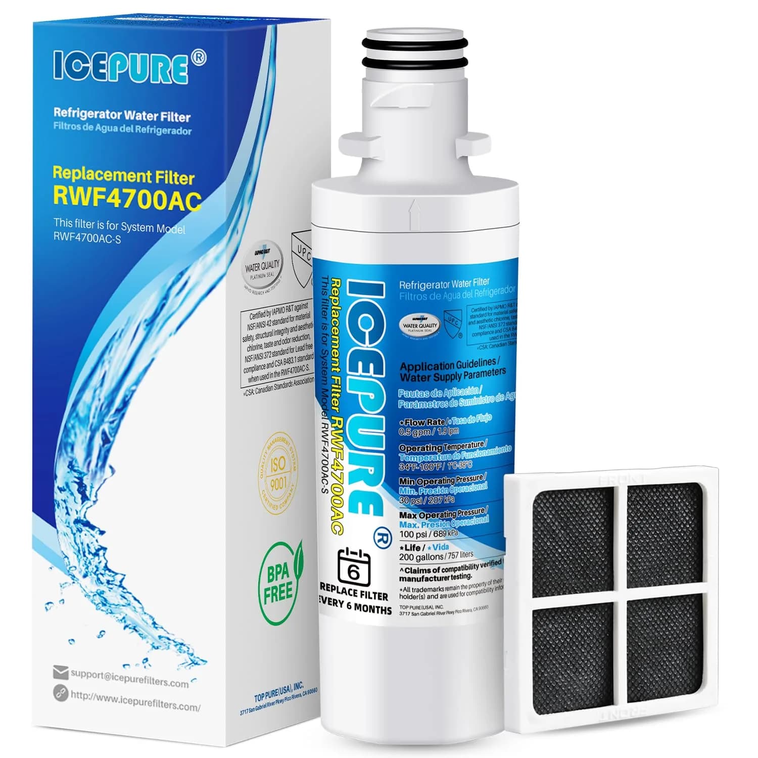 ICEPURE RWF4700AC Refrigerator Water Filter with LT120F Air Filter Combo | NSF/ANSI Certified for LG & Kenmore Refrigerators — White
