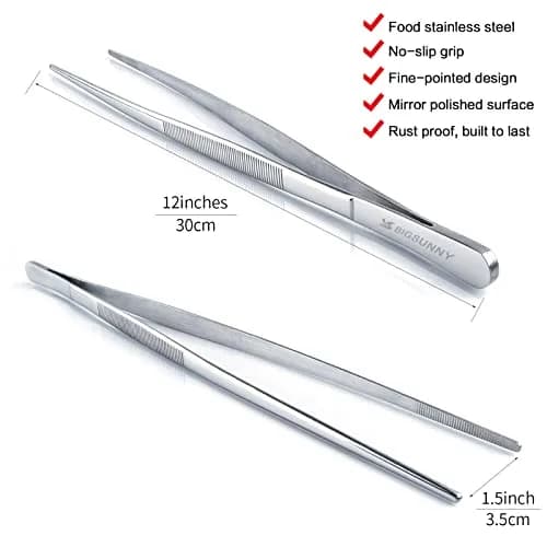 MSY BIGSUNNY Kitchen Food Tweezers in Fine Stainless Steel, 12-inch Long Tweezer with Serrated Tips for Cooking and Serving thumbnail 2