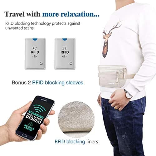 LANNEY RFID Blocking Money Belt Waist Stash Wallet 10.2"x5.5" Cream | Secure Passport Holder for Travel thumbnail 5