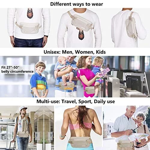 LANNEY RFID Blocking Money Belt Waist Stash Wallet 10.2"x5.5" Cream | Secure Passport Holder for Travel thumbnail 6