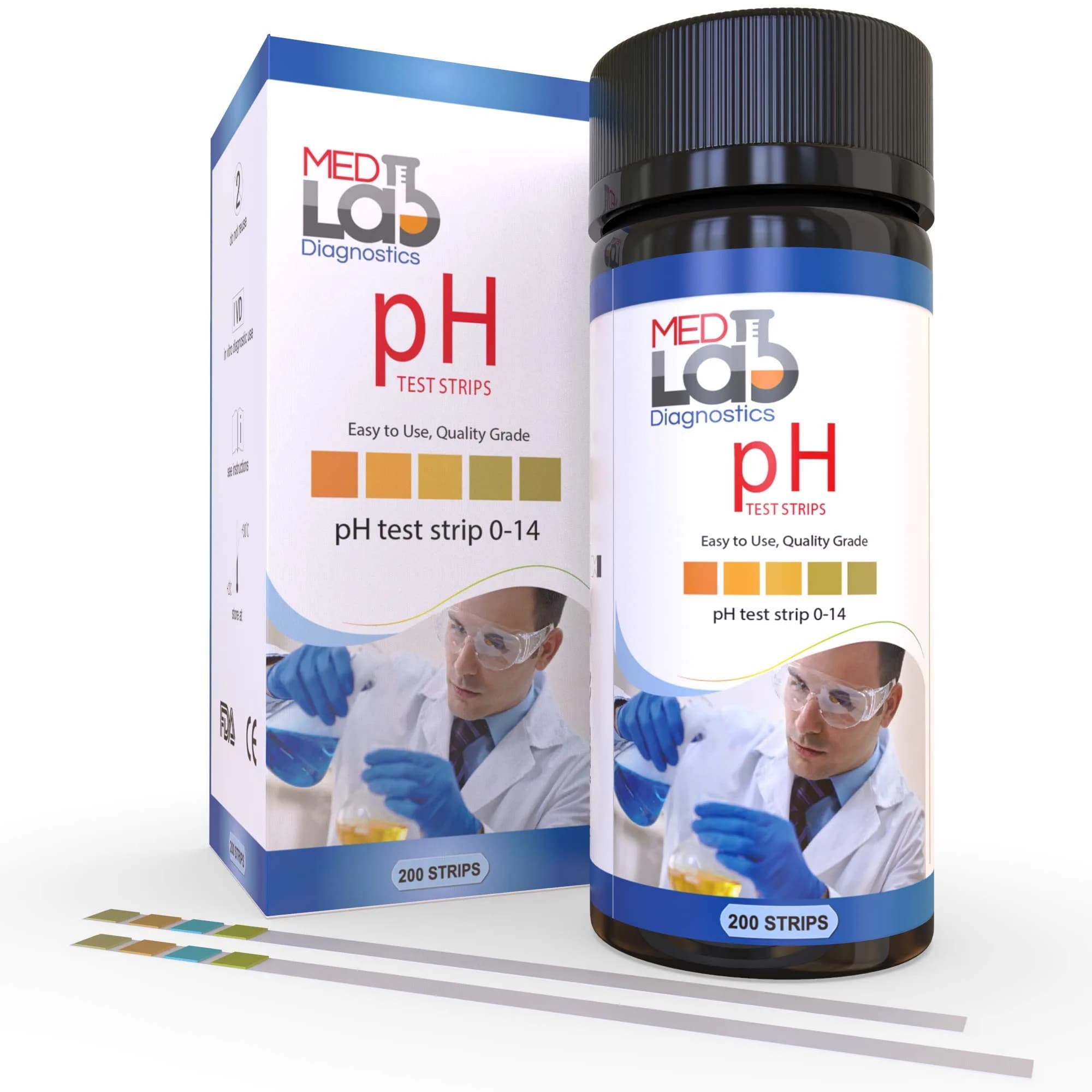 Med Lab Diagnostics Universal pH Test Strips 200 Count | Accurate pH 0-14 for Water, Urine, Saliva