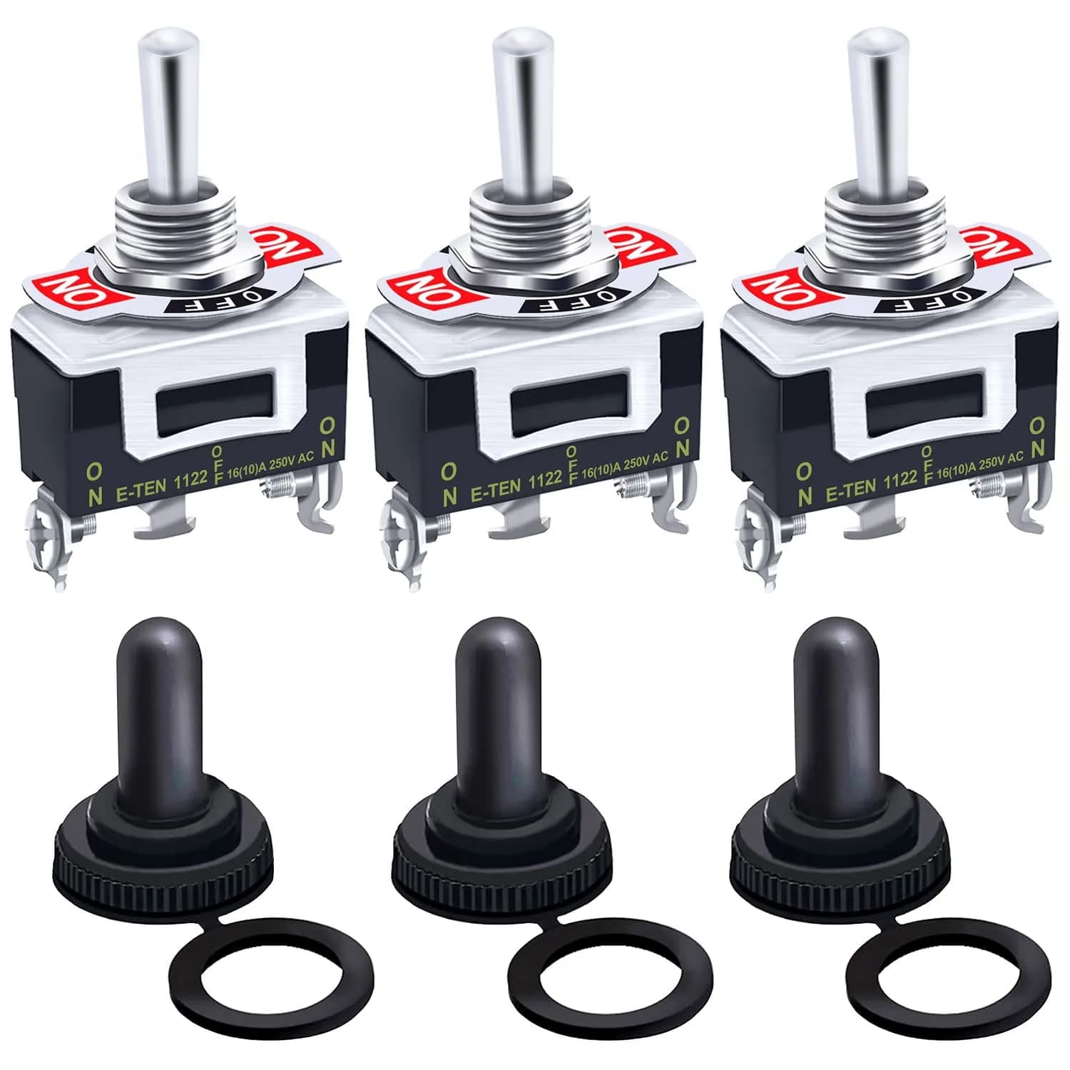 Twidec Heavy Duty SPDT Toggle Switch 16A 250V AC 3-Pin ON/Off/ON with Waterproof Cover (3-Pack) — 3Pin ON-OFF-ON