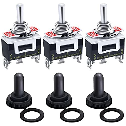 Twidec Heavy Duty SPDT Toggle Switch 16A 250V AC 3-Pin ON/Off/ON with Waterproof Cover (3-Pack) thumbnail 1
