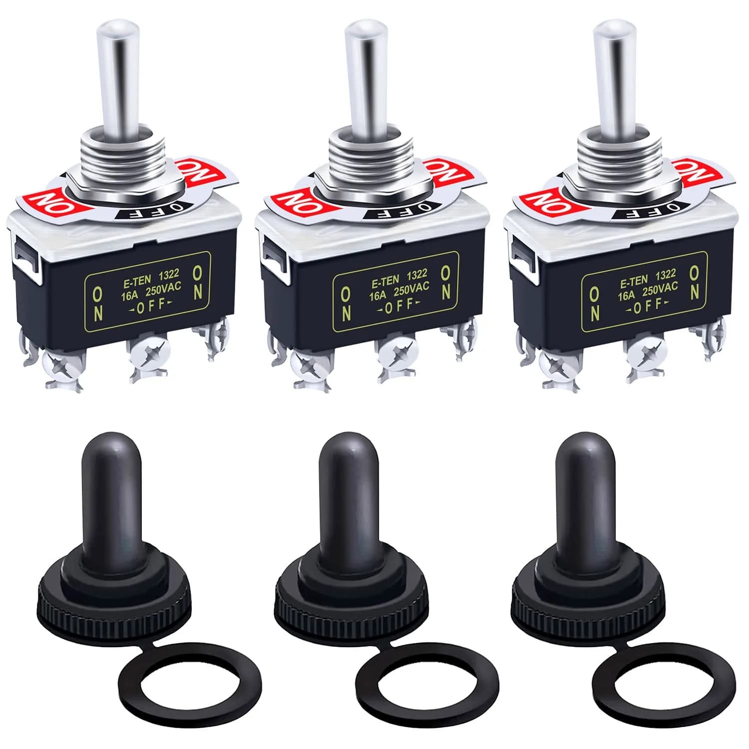 Twidec Heavy Duty Toggle Switch 16A 250V AC | Waterproof Metal Cap (33x20x57mm) - main product image