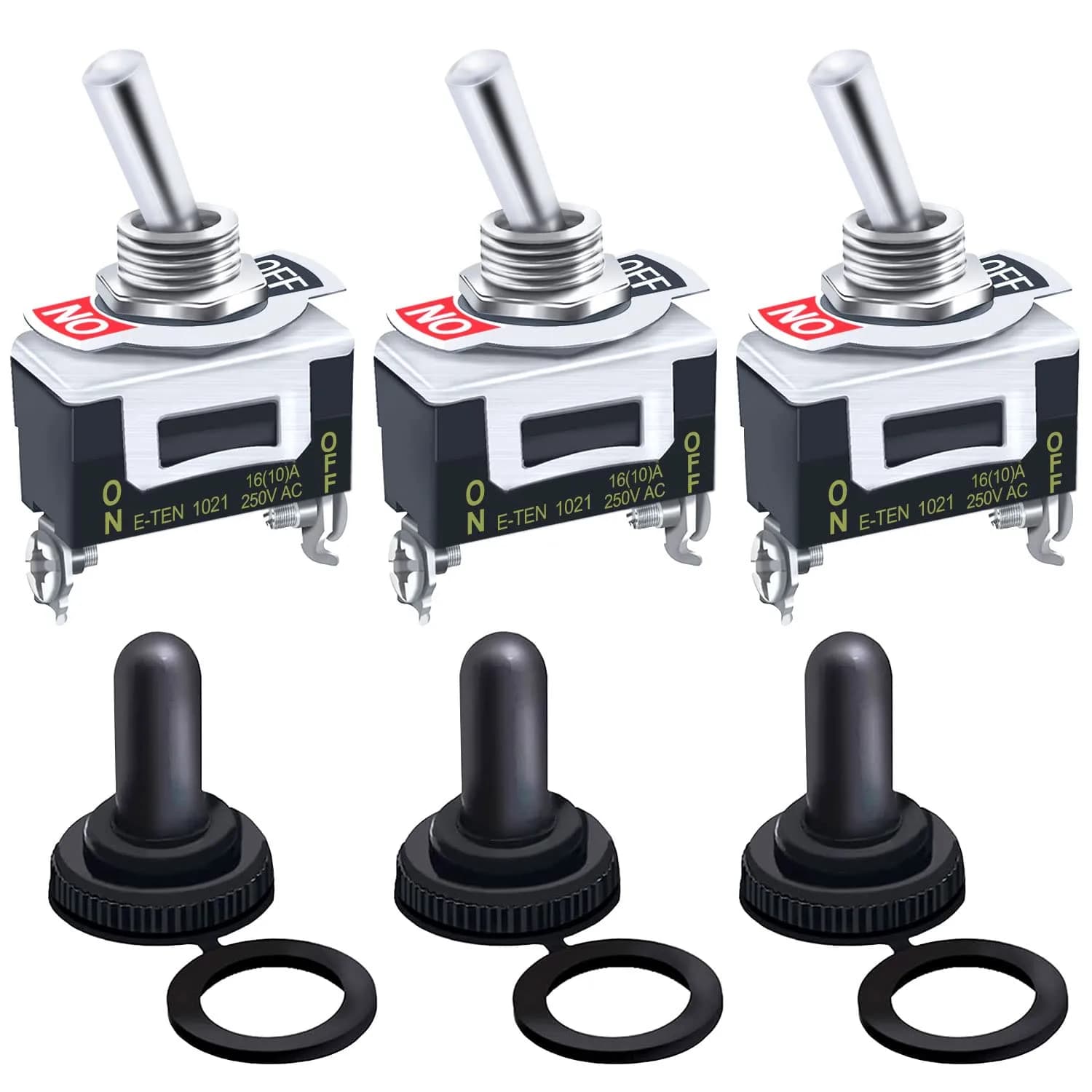 Twidec Heavy Duty SPDT Toggle Switch 16A 250V AC 3-Pin ON/Off/ON with Waterproof Cover (3-Pack) — 2Pin ON-OFF
