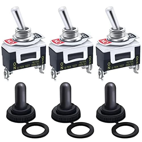 Twidec Heavy Duty SPST Toggle Switch 16A 250V AC (2-Pin, Black) | Waterproof Boot Cap Included thumbnail 1