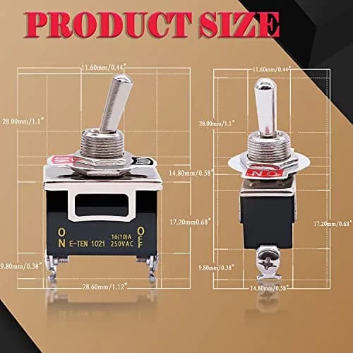 Twidec Heavy Duty SPST Toggle Switch 16A 250V AC (2-Pin, Black) | Waterproof Boot Cap Included thumbnail 6