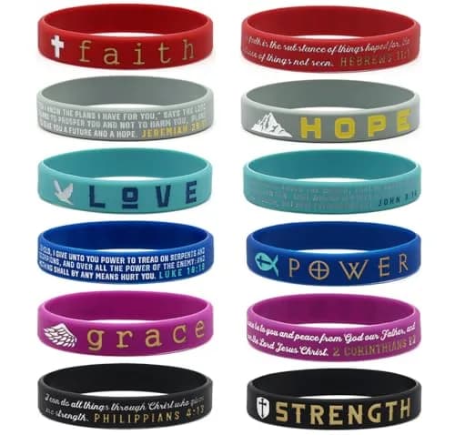 Inkstone Christian Inspirational Bible Silicone Rubber Wristbands 12 Pack | Motivational Faith Bracelets for Men & Women thumbnail 1